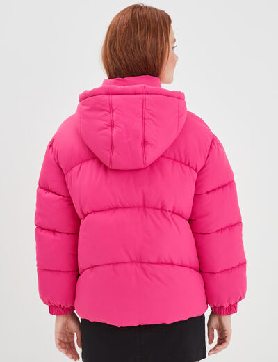 Doudoune oversize à capuche rose fushia femme