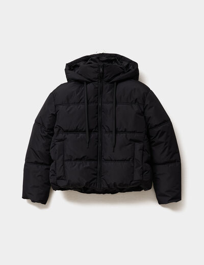 Doudoune courte droite doubl&eacute;e &agrave; capuche noir femme