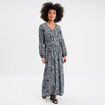 Robe longue fluide manches longues gris femme
