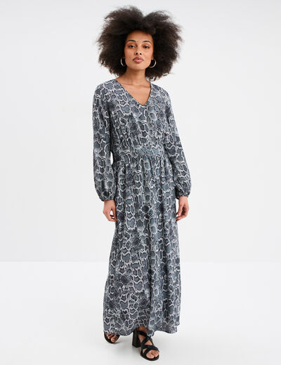 Robe longue fluide manches longues gris femme