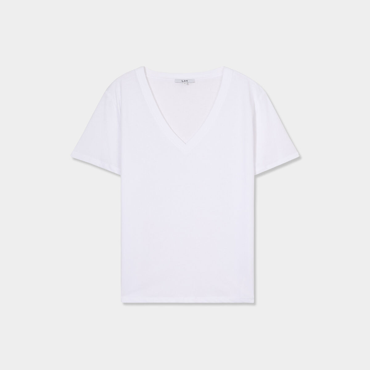 T-shirt manches courtes col en V coton blanc femme