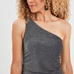 Robe métallisée moulante asymétrique noir femme