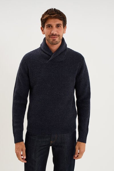 Pull col ch&acirc;le manches longues bleu marine homme