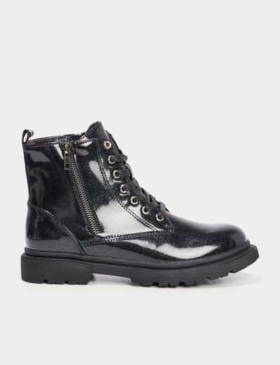 Bottines vernies à paillettes noir fille