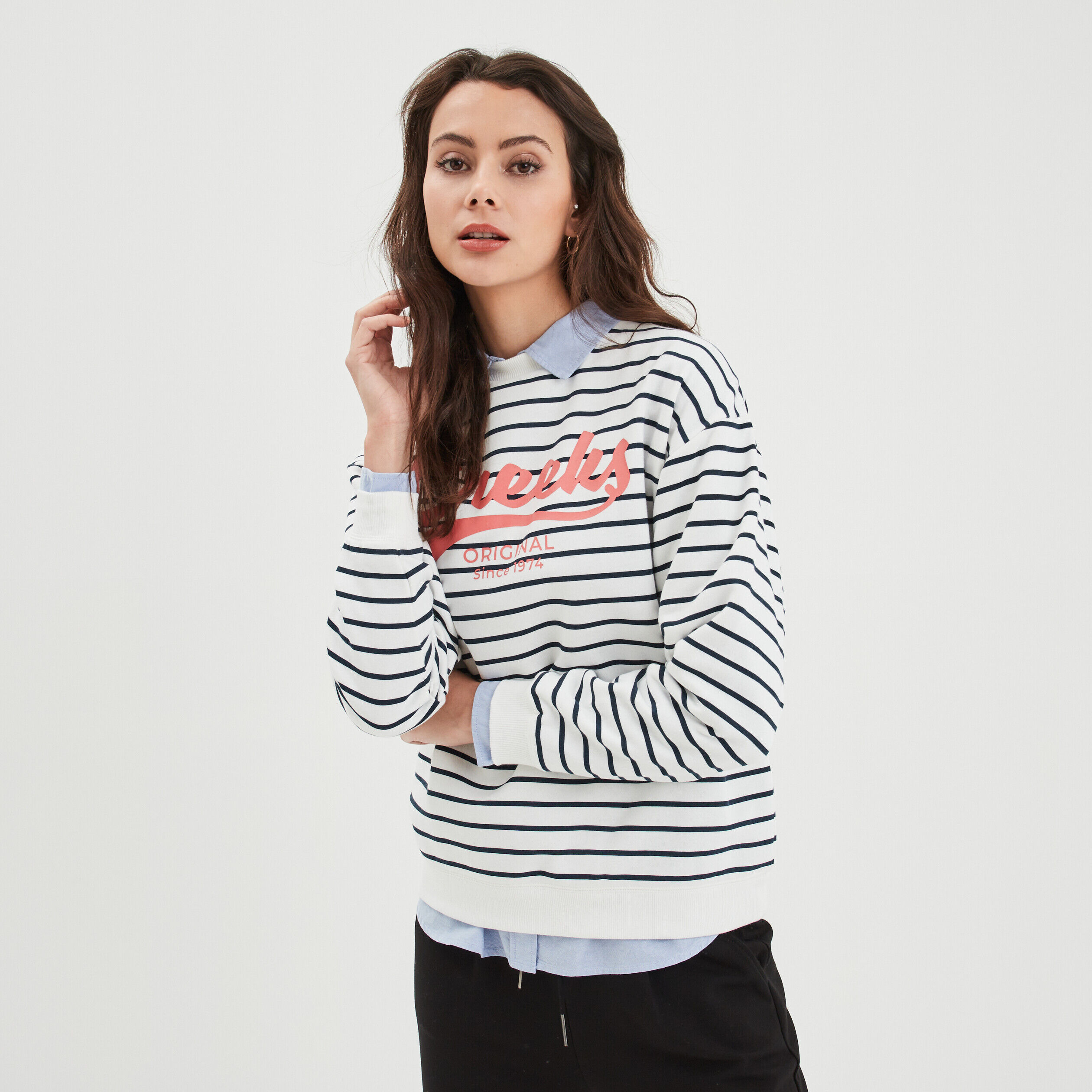 Sweat col rond manches longues Creeks bleu marine femme CREEKS