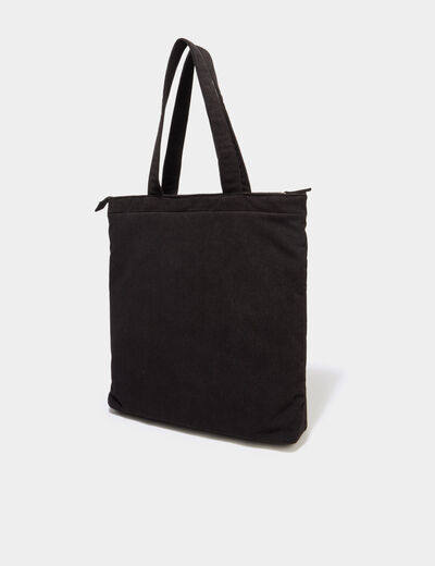 Sac tote bag zipp&eacute; effet velours noir femme