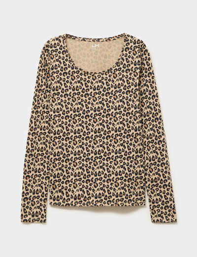 T-shirt col rond manches longues coton sable femme