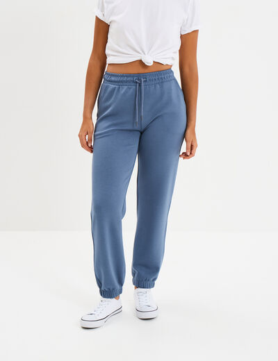 Pantalon de jogging large élastiqué bleu gris femme
