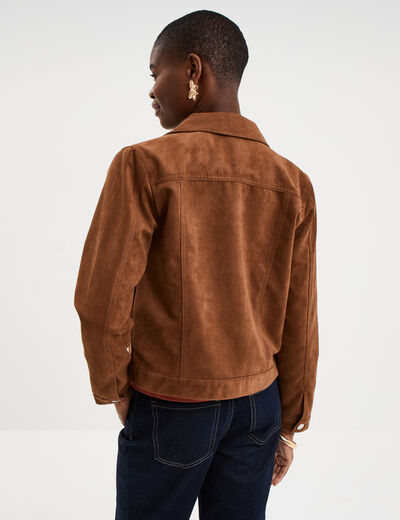 Veste effet su&eacute;dine marron femme