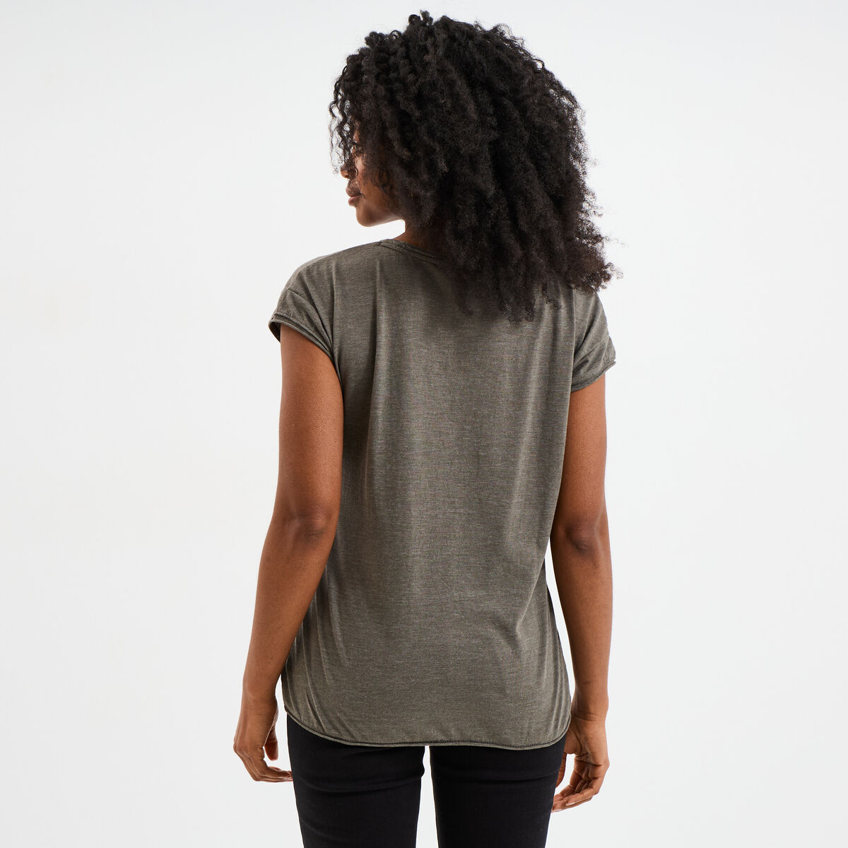 T-shirt col v poche poitrine Creeks vert kaki femme