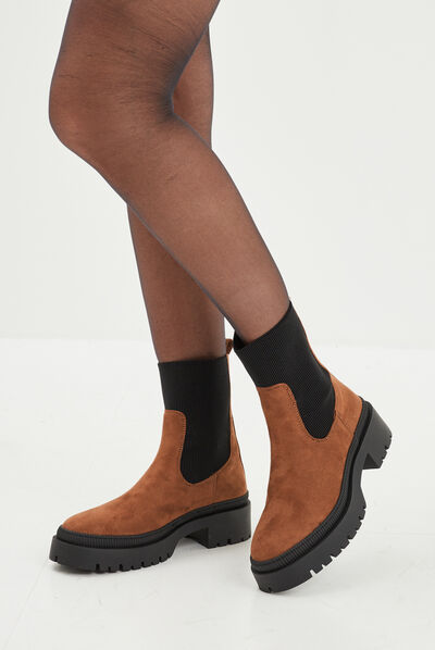 Bottines ranger avec élastiques marron femme