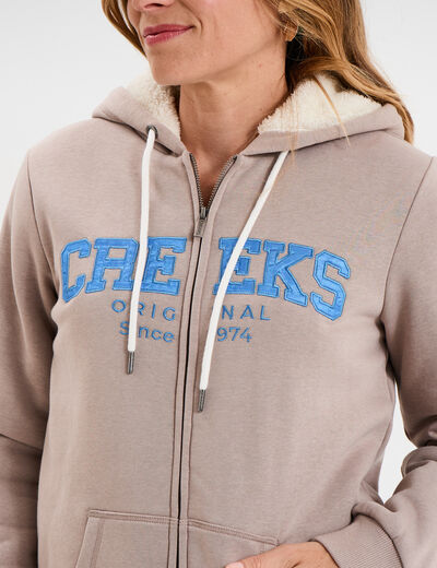 Sweat à capuche doublure effet sherpa beige femme