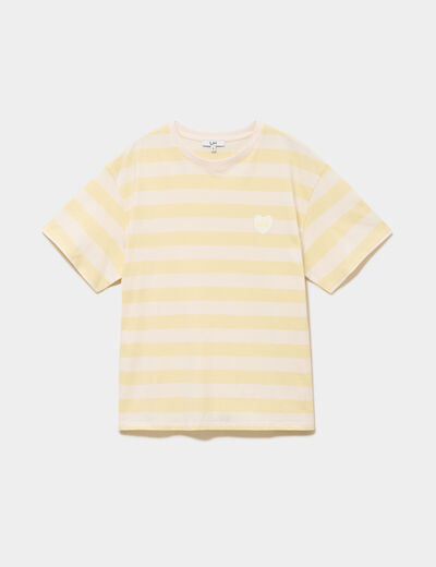 T-shirt droit &agrave; manches courtes coton jaune citron femme