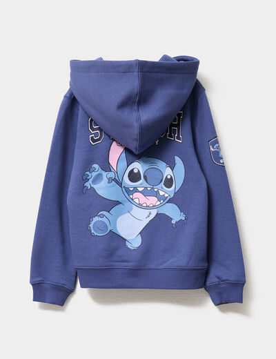 Sweat zippé à capuche 2 poches Stitch bleu fille