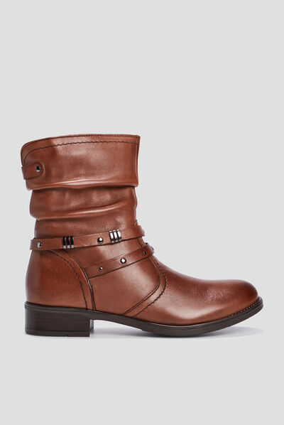 Bottes zippées plissées en cuir marron fille