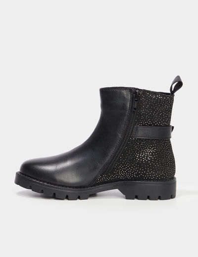 Bottines à strass en cuir noir fille