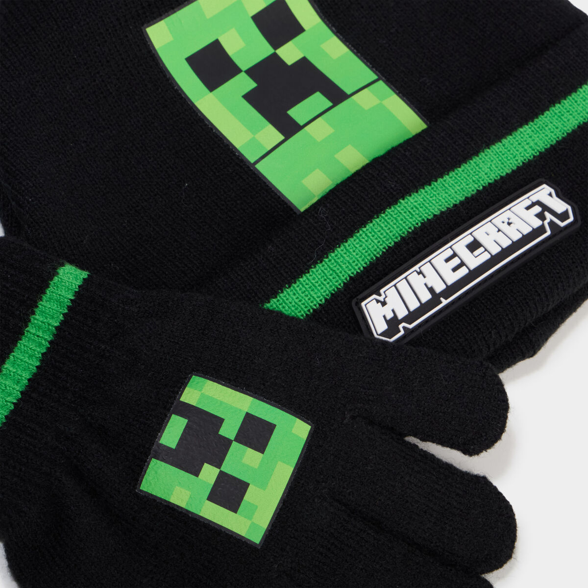 Ensemble bonnet et gants Minecraft noir gar&ccedil;on