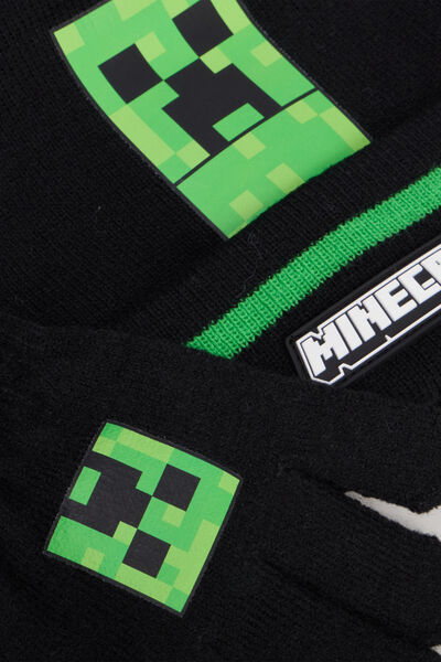Ensemble bonnet et gants Minecraft noir gar&ccedil;on