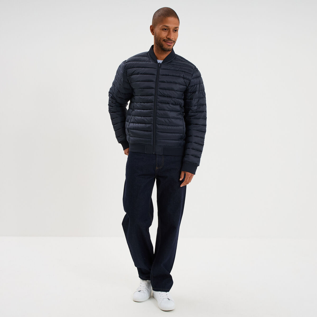 Doudoune l&eacute;g&egrave;re d&eacute;perlante col teddy bleu marine homme