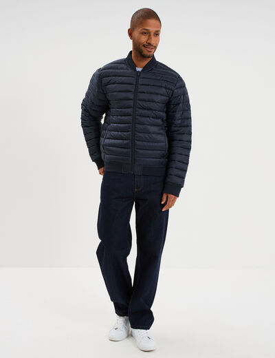 Doudoune l&eacute;g&egrave;re d&eacute;perlante col teddy bleu marine homme