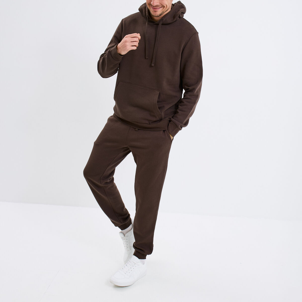 Sweat molleton à capuche hoodie marron foncé homme