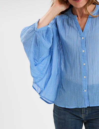 Blouse oversize manches chauves-souris bleu clair femme