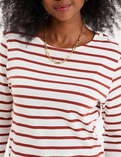 T-shirt manches 3/4 avec boutons coton ecru femme