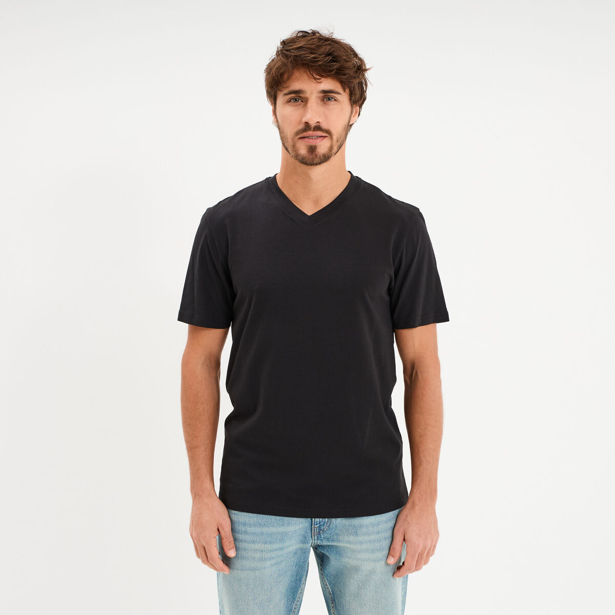 T-shirt col V slim stretch noir homme
