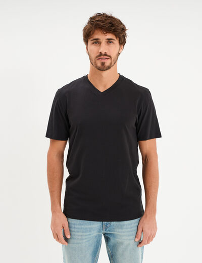 T-shirt col V slim stretch noir homme