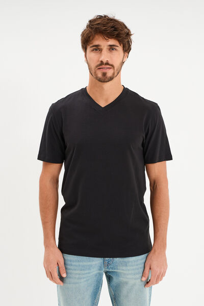 T-shirt col V slim stretch noir homme
