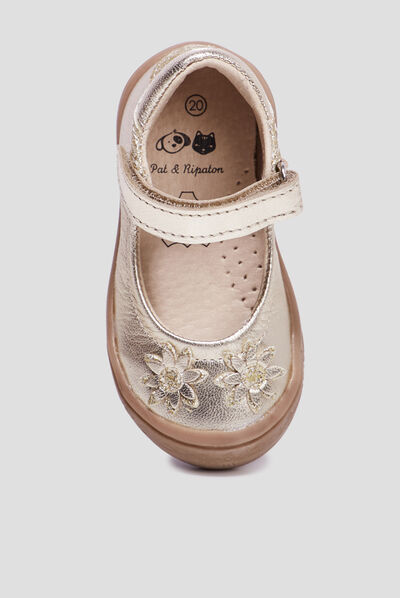 Babies à scratchs métallisées en cuir rose bébé fille