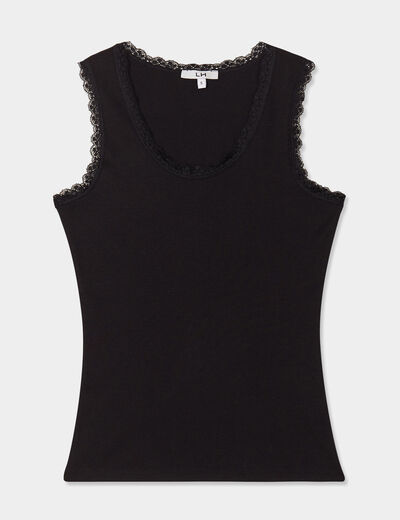 Débardeur coton bords dentelle noir femme