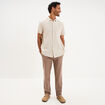 Pantalon chino droit lin m&eacute;lang&eacute; marron homme