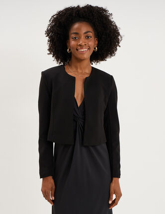 Veste bol&eacute;ro courte ajust&eacute;e noir femme