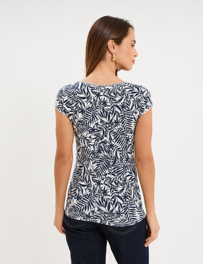 T-shirt col V droit manches courtes ecru femme