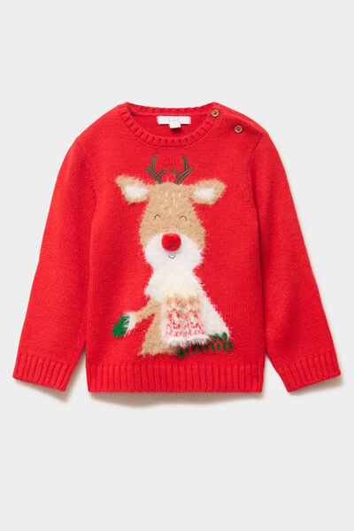 Pull de No&euml;l manches longues rouge b&eacute;b&eacute; gar&ccedil;on