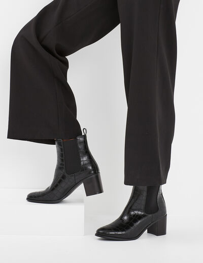 Bottines à talons aspect croco noir femme