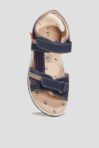 Sandales à scratchs en cuir bleu marine garçon