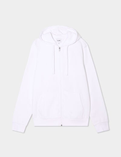 Sweat zippé molleton à capuche blanc homme
