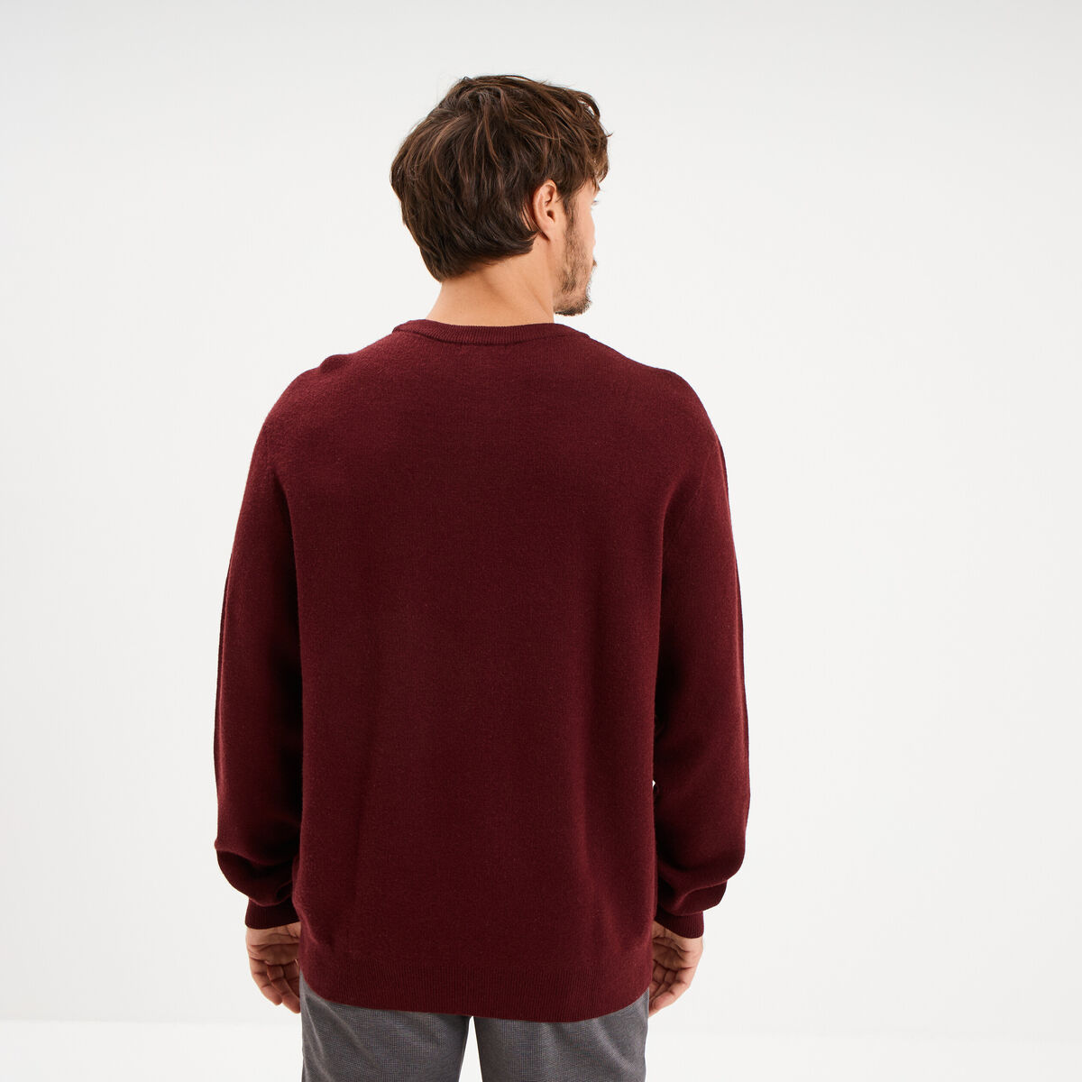Pull col rond manches longues violet fonc&eacute; homme
