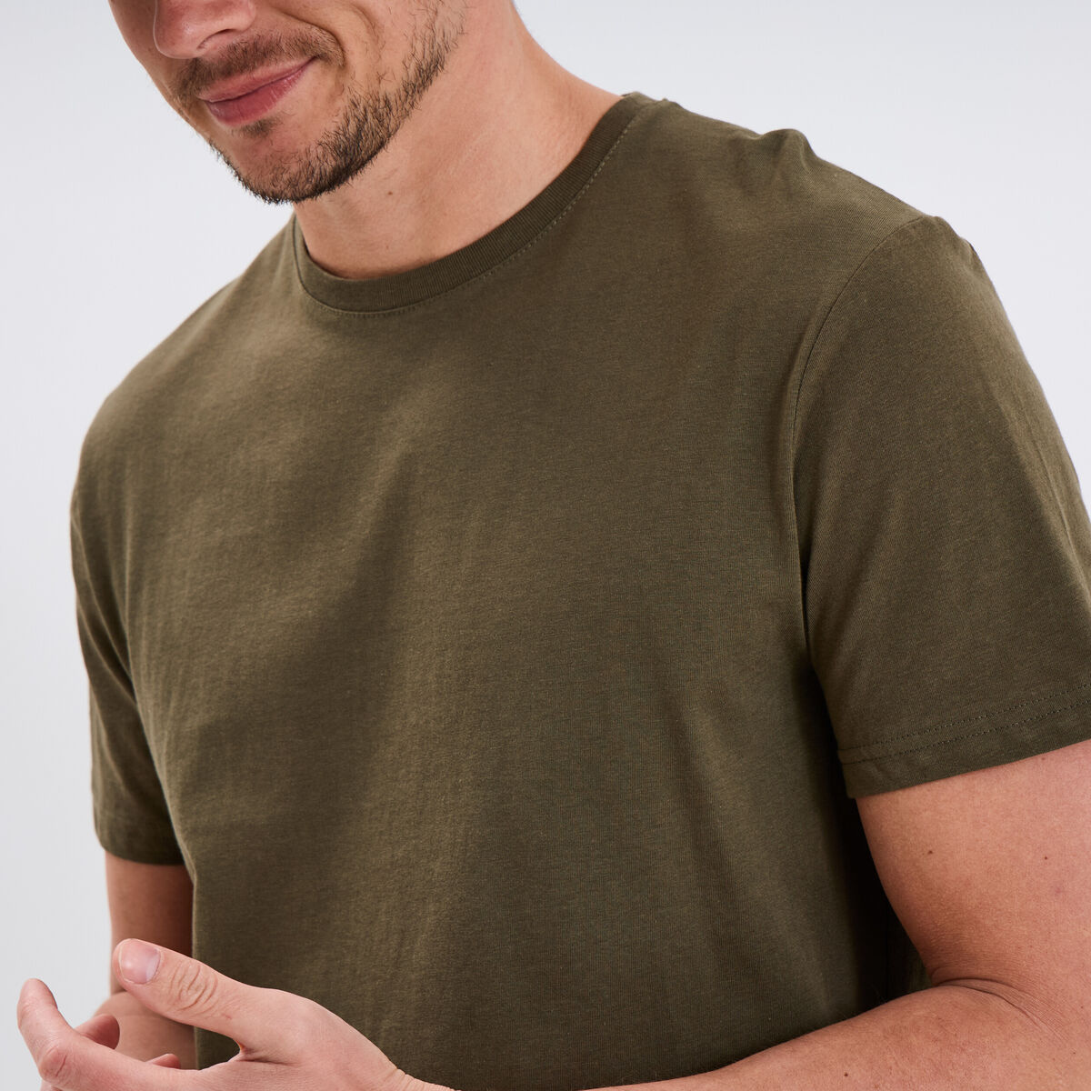T-shirt droit en coton manches courtes vert kaki homme