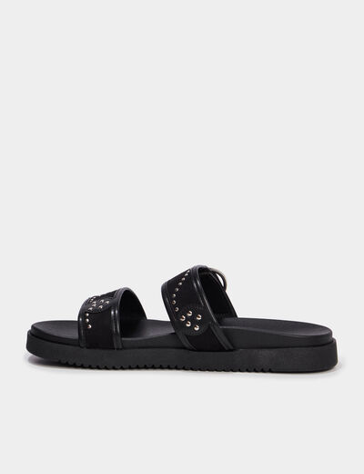 Mules avec brides &agrave; clous noir femme