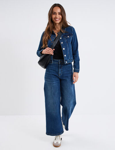 Veste en jean ajust&eacute;e boutonn&eacute;e denim stone femme