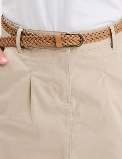 Jupe chino droite ceinture tressée beige femme