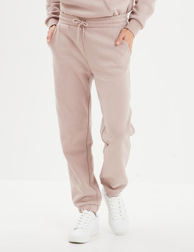 Pantalon jogging droit molleton marron clair femme