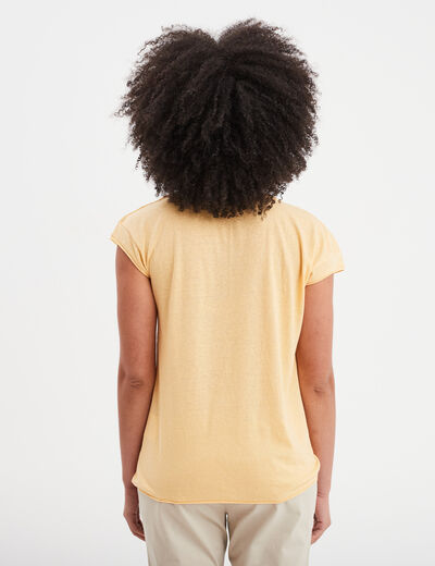 T-shirt col v poche poitrine Creeks jaune clair femme