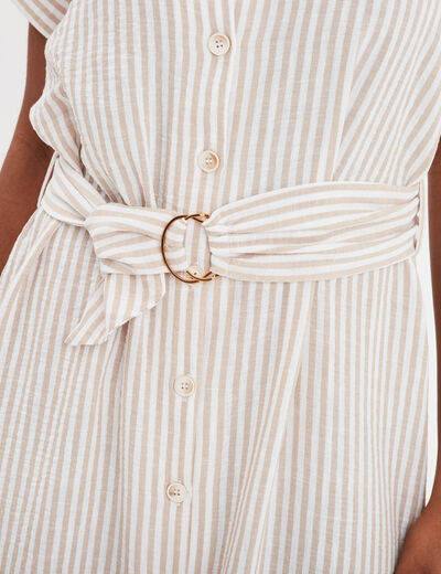 Robe chemise longueur genou ceinturée beige femme