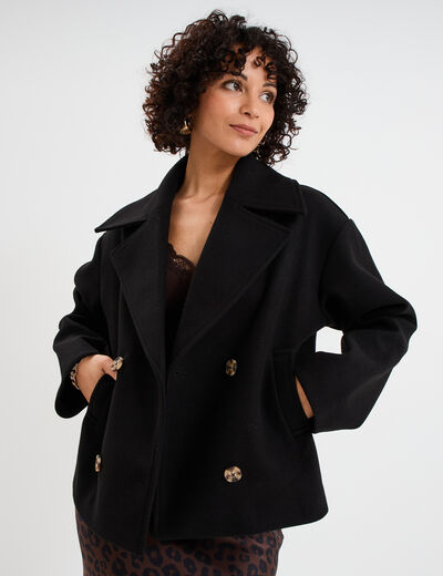 Blouson court boutonné noir femme