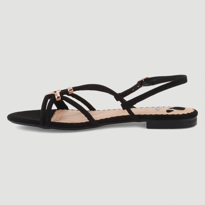 Sandales fines brides avec bijoux femme noir