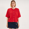 Gilet boutonn&eacute; manches courtes col rond rouge femme